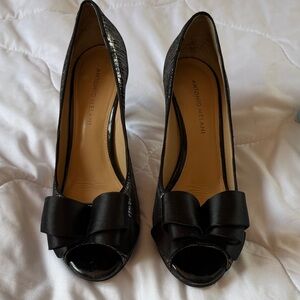 ANTONIO MELANI Black Peep-Toe Pumps with Bow Accent